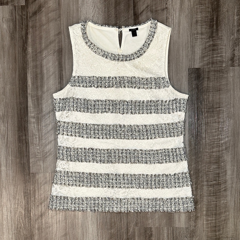 J. Crew Fringey Sleeveless Lace and Tweed Top - Medium